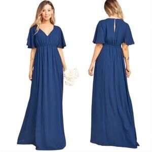 SHOW ME YOUR MUMU Emily Empire Waist Maxi Dress in Crisp Navy // XXS